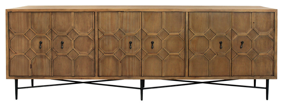 Samara 6-Door Recycled Pine Wood Sideboard, a Natural Finish