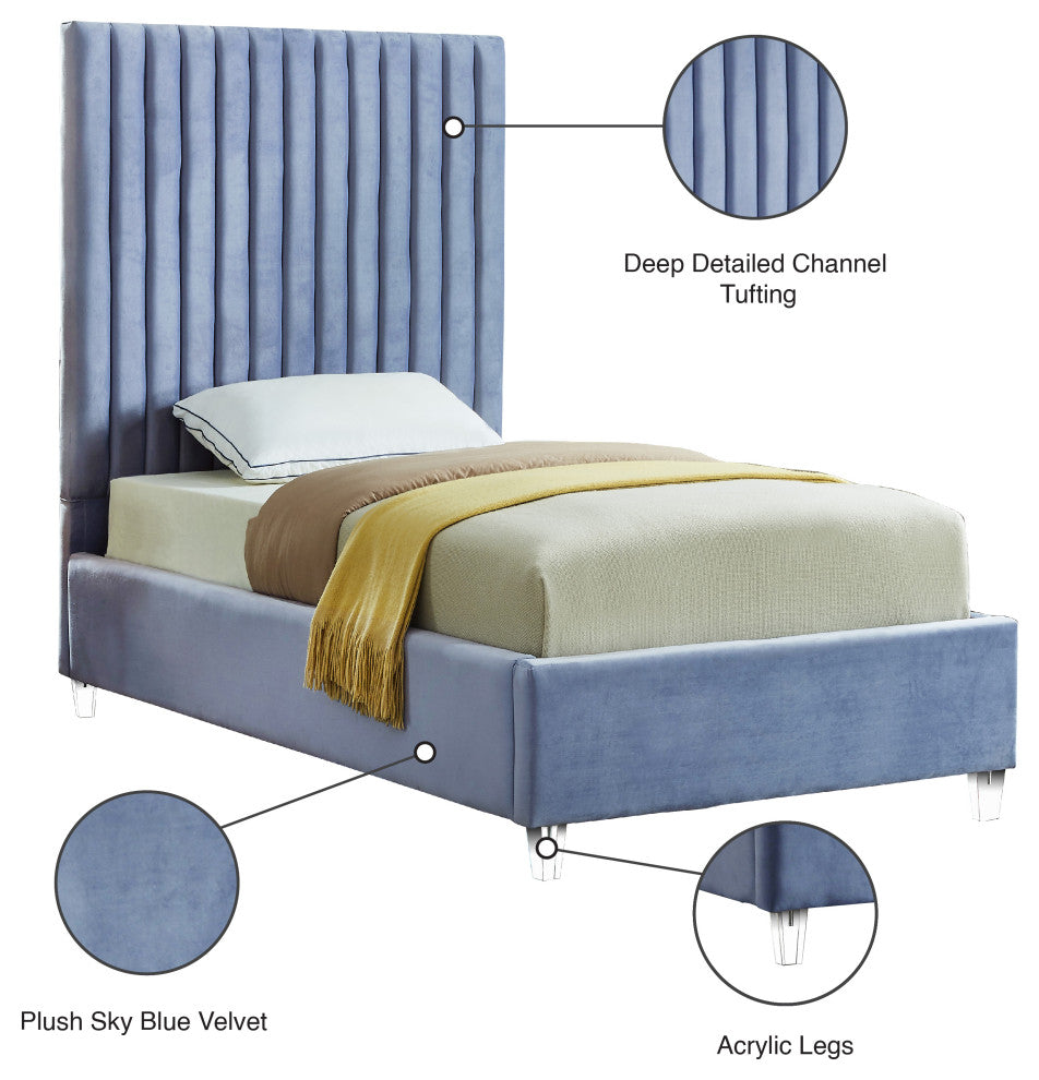 Candace Velvet Upholstered Bed, Sky Blue, Twin
