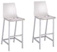 Set of 2 Bar Stools, Chrome and Clear