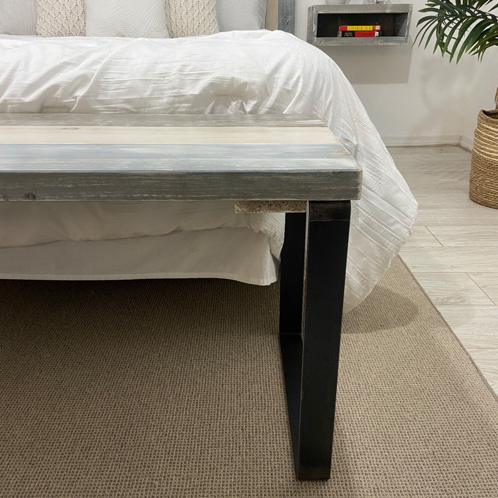 Bedroom or Entryway Bench, Heavy Duty Industrial Metal Legs, Farmhouse Mix, Length 58", Fits Queen Bed