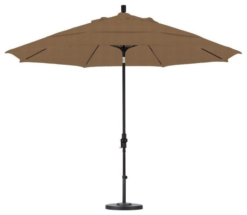 11' Matted Black Collar Tilt Crank Aluminum Umbrella, Woven Sesame Olefin