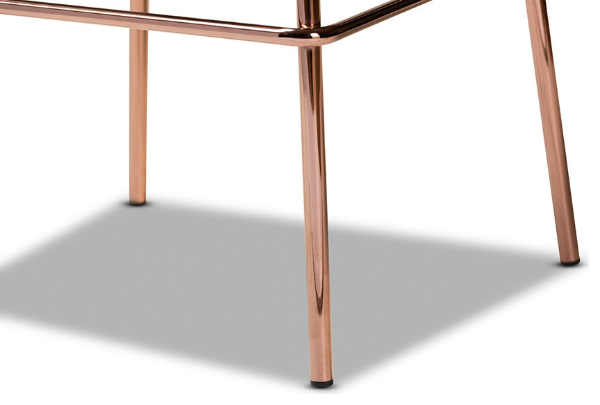 Navy Blue Velvet Fabric Upholstered and Rose Gold 4-Piece Bar Stool Set