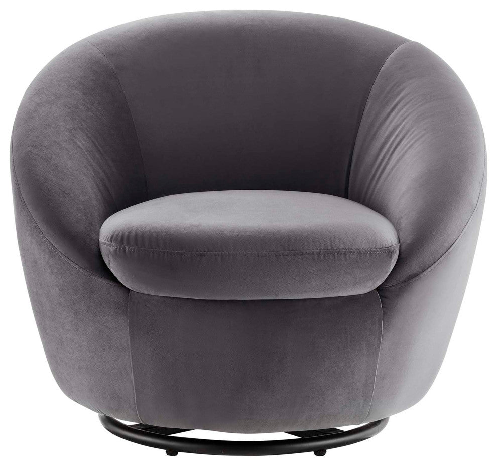 Armchair Swivel Accent Chair, Black Gray, Velvet, Modern, Cafe Hospitality