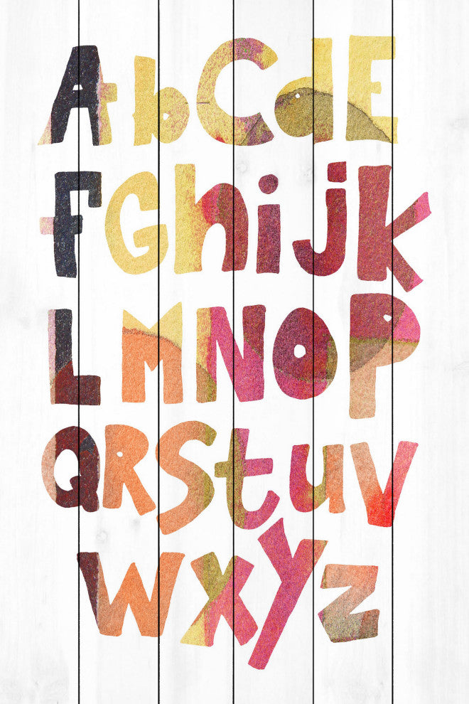 "Multi-Color Alphabet" Painting Print on White Wood, 30x45