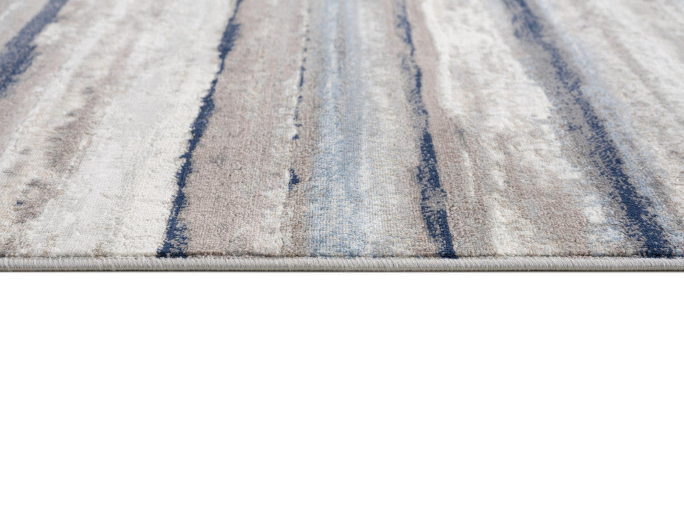 8"x11" Blue and Beige Distressed Stripes Area Rug