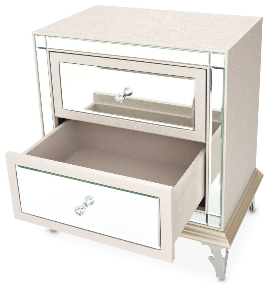 AICO Michael Amini Hollywood Loft Upholstered Nightstand, Frost