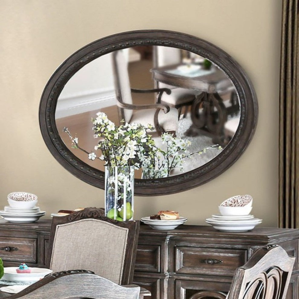 Benzara BM166077 Oval Wall Mountable 5Mm Beveled Mirror, Rustic Natural Brown