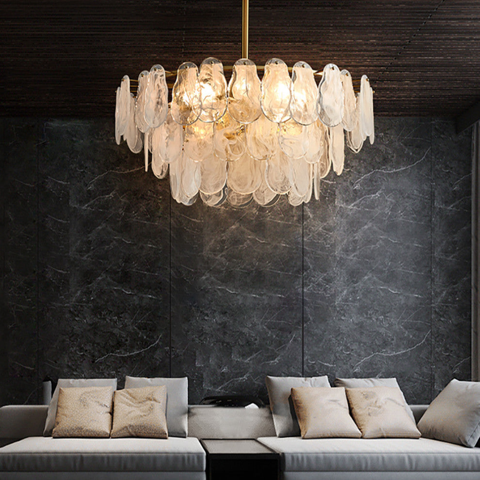 Cloude Modern 3 Tiered Cloud Glass Chandelier Adjustable Hanging Rod, 6-Light