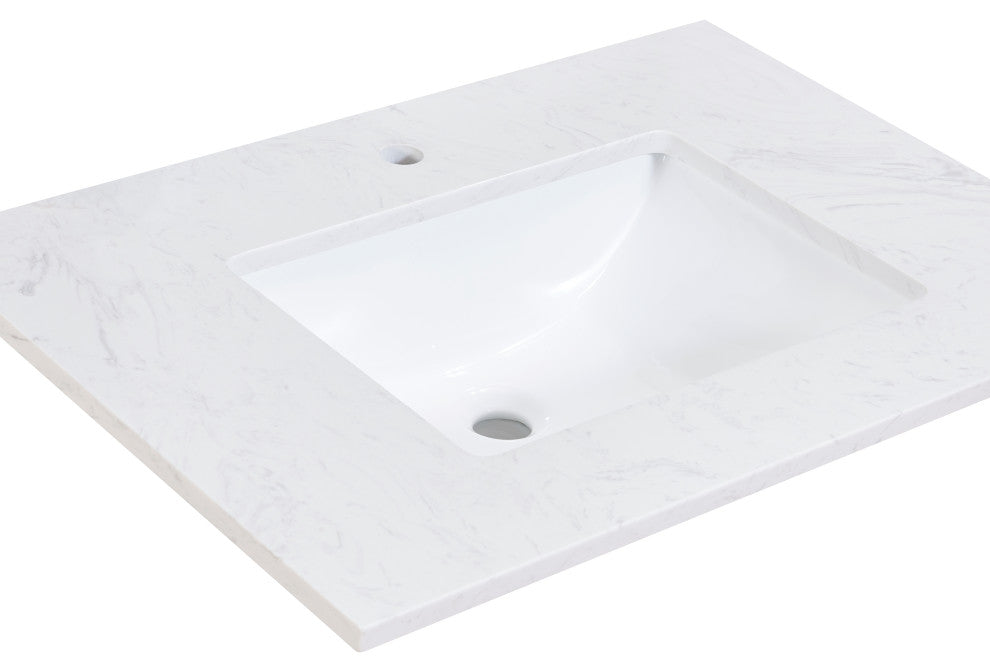 Salerno 31" Engineered stone Vanity Top in Aosta White with White Sink