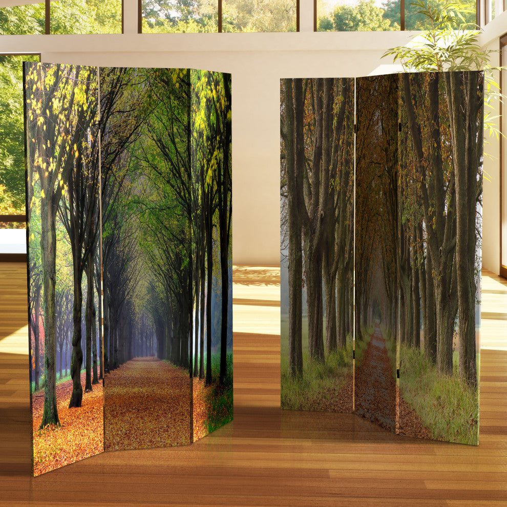 6' Tall Double Sided Autumn Footpath Canvas Room Divider