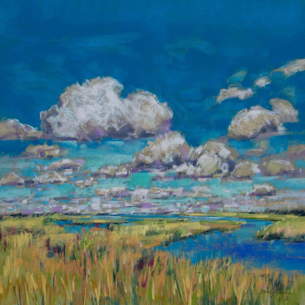 "Summer Clouds and Marsh" Painting Print on Wrapped Canvas, 32x32