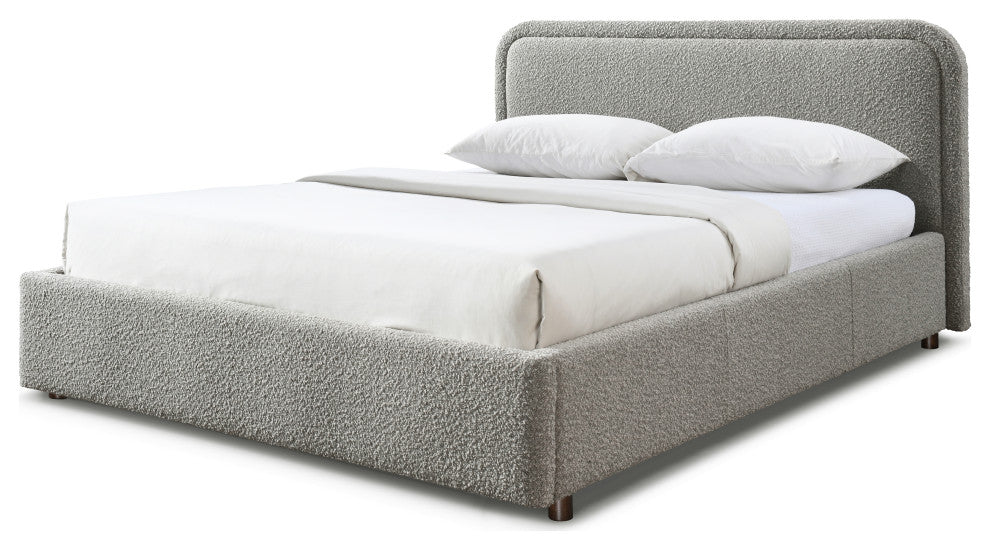 Omax Decor Chloe Modern Fabric Upholstered Platform Bed, Grey Boucle, Queen