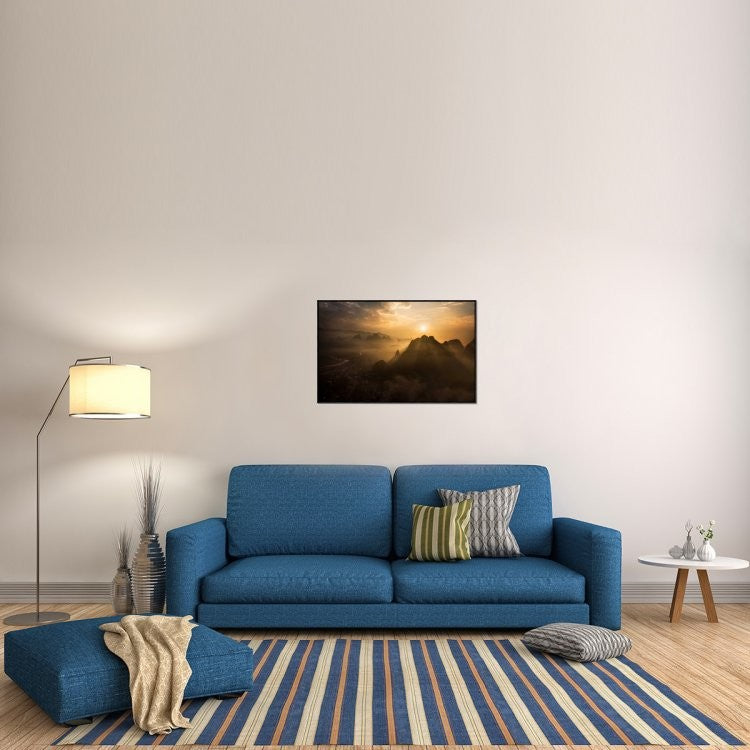 "Misty Sunrise" Framed Canvas Giclee by Nadav Jonas, 37x24"