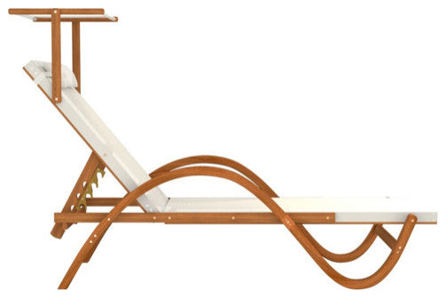 vidaXL Sun Lounger Chair with Canopy White Textilene and Solid Wood Poplar