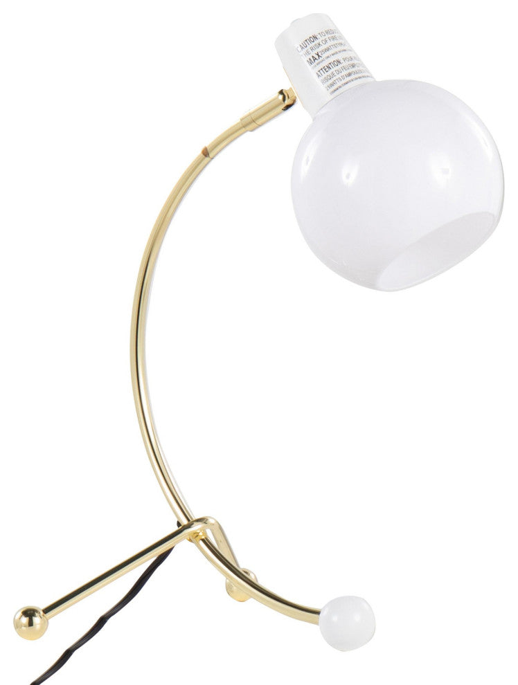 Eileen Task Lamp, Gold Metal, White Plastic