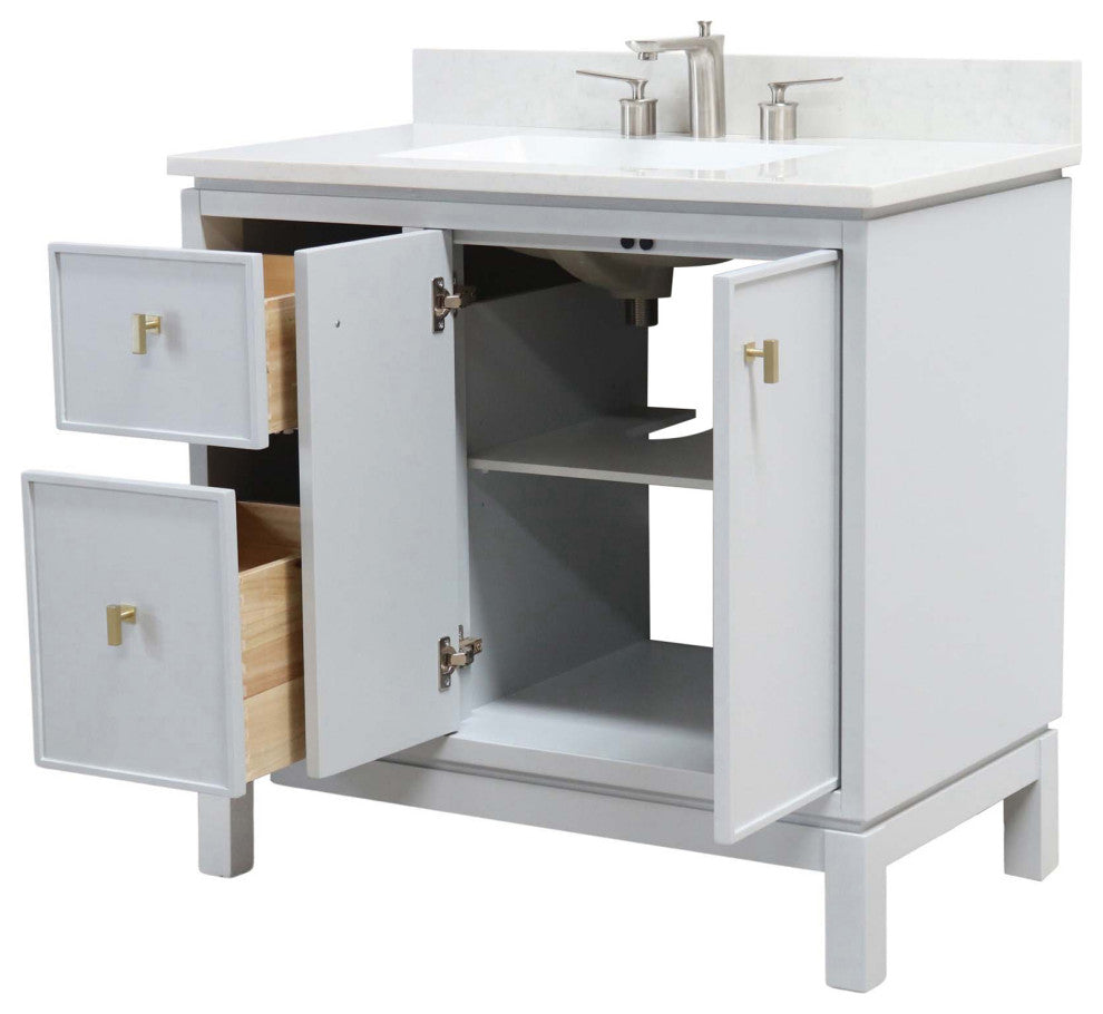 37" Single Sink Vanity, French Gray With Engineered Stone Top