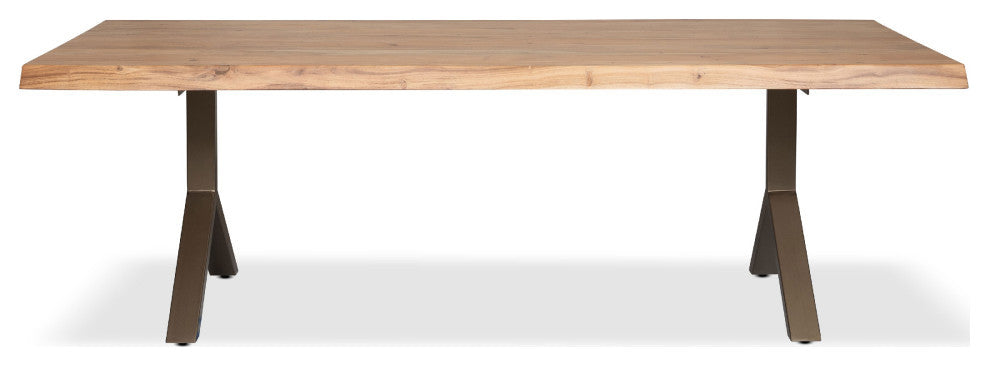 Brooks Dining Table, Y Base, 40"x116", Teak Top, Brass Base