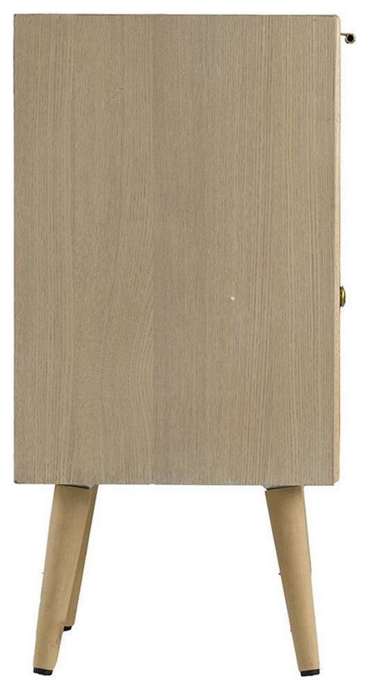 Benzara BM285208 Accent Cabinet, 1 Drawer, Pine, Woven Rattan Design, Natural