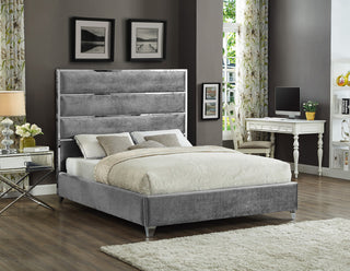 Zuma Velvet Upholstered Bed, Gray, King