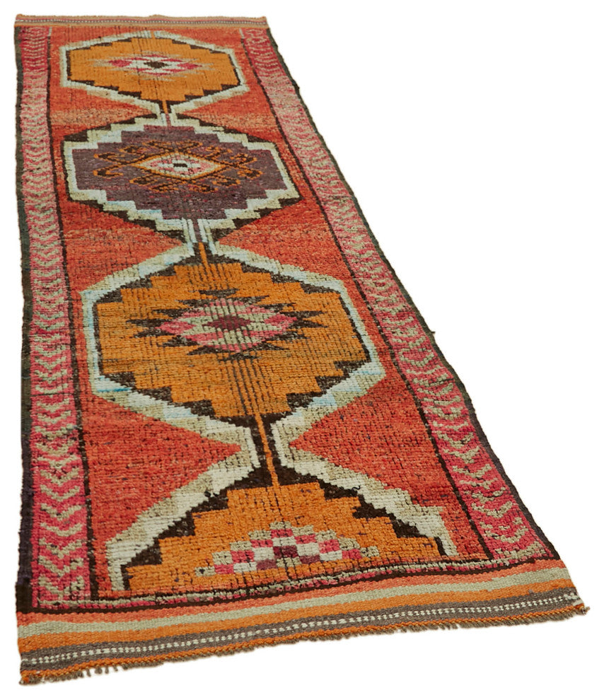Rug N Carpet - Hand-knotted Turkish 3' 2" x 10' 3" Vintage Runner Rug