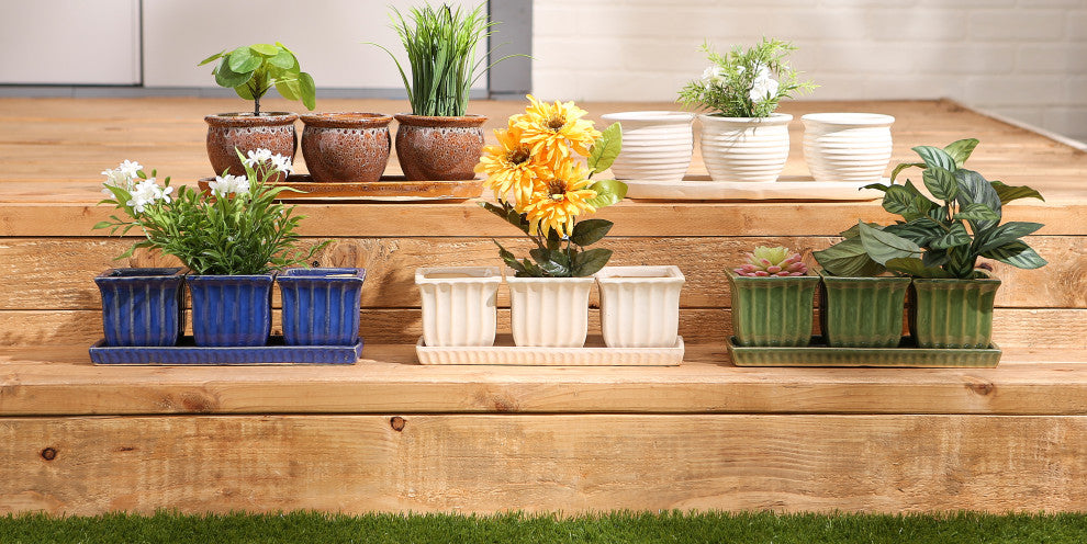 White Square Ceramic Small Planter (Set of 3)
