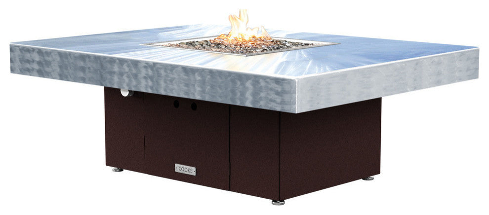 Rectangular Fire Pit Table, 48x36, Natural Gas, Brushed Alumiminum Top, Cherry