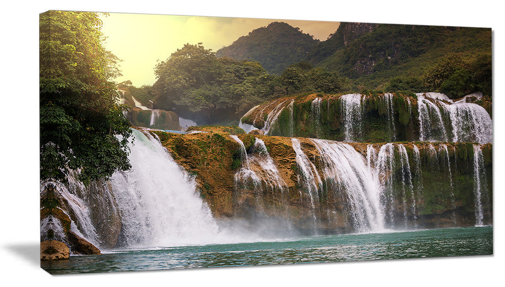 Beautiful Waterfall in Vietnam, Landscape Canvas Art Print, 32"x16"