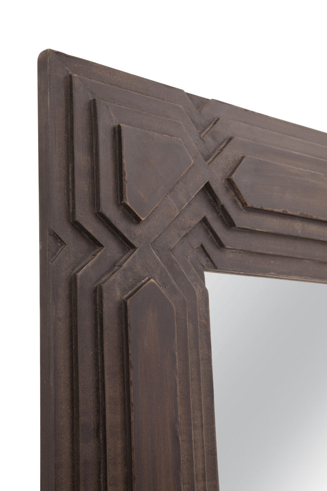 Black Wash Rectangular Floor Mirror Geometric Detail