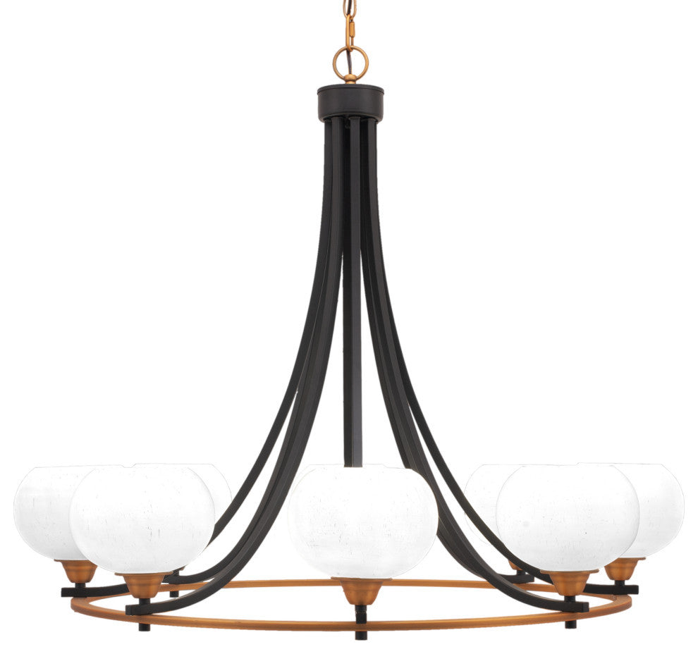 Paramount 8-Light Chandelier, Matte Black & Brass, 7" White Muslin Glass