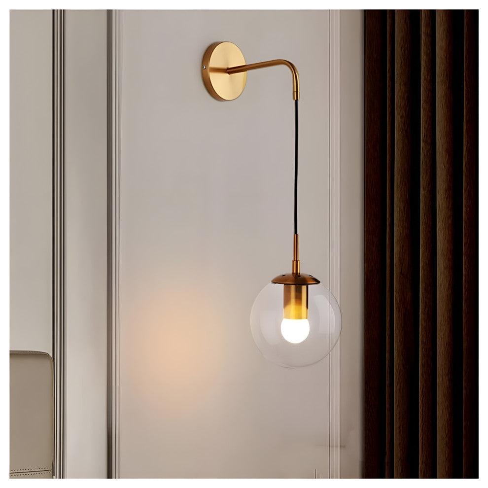 Modern LED Wall Lamp in the Shape of Glass Ball for Dining Room, Golden, Milky Glass, Warm Light
