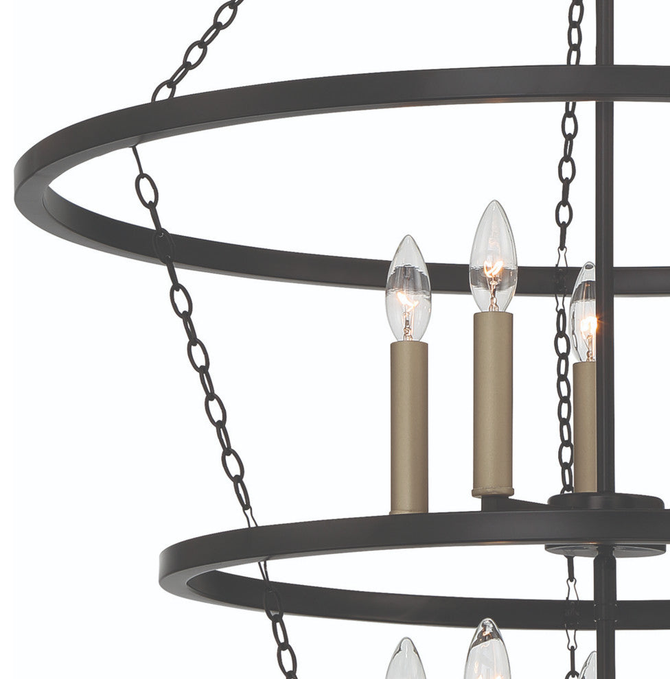 10-Light Candle Style Wagon Wheel Chandelier, Classic Black/Brass Dust