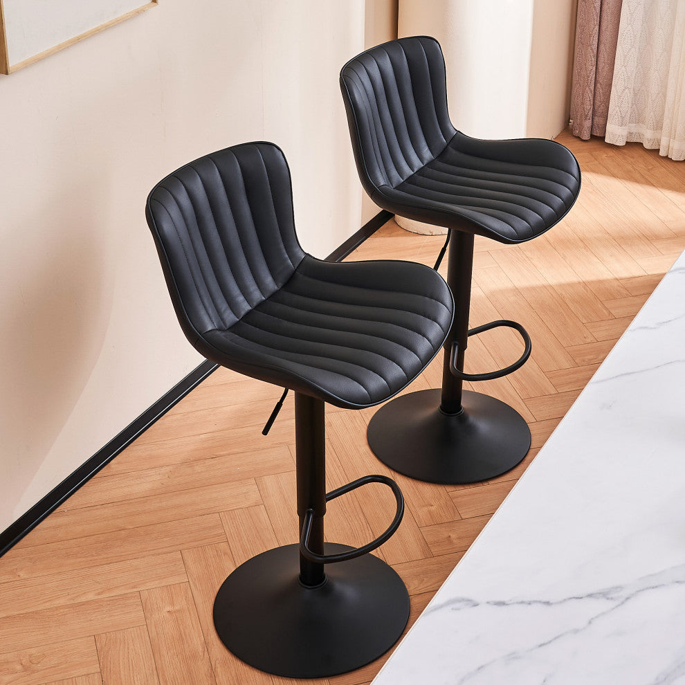 YOUNIKE Set of 2 Leather Bar Stool Adjustable, Swivel, Wingback, Black
