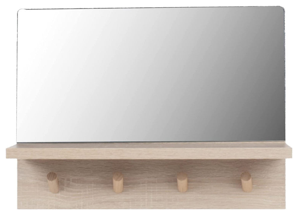 Alva 16" Mirror With Display Shelf & Four Storage Hooks