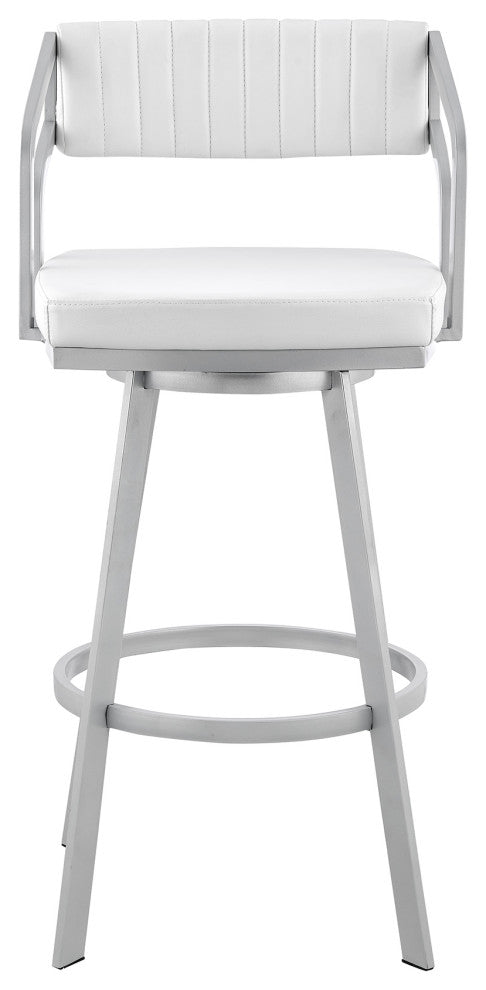 Scranton 26" Swivel White Faux Leather/Silver Metal Bar Stool