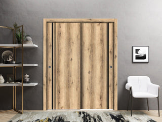 Bypass Doors 64 x 84 | Planum 0011 Oak with  | Sturdy Rails