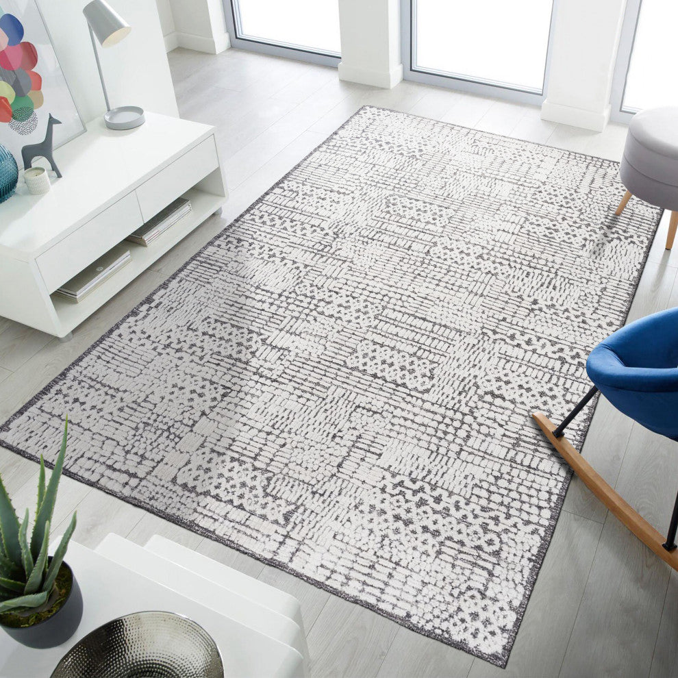 Ivory Contemporary Geometric Transitional High-Low Area Rug