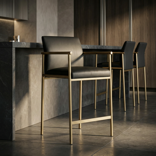 Modrest Custer Modern Black Vegan Leather + Brass Counter Chair