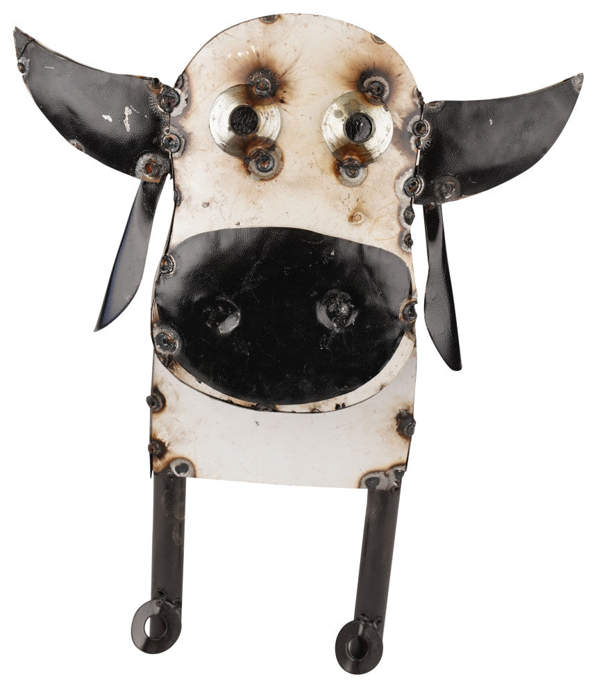 Recycled Metal Cow, Small, Black and White-Small