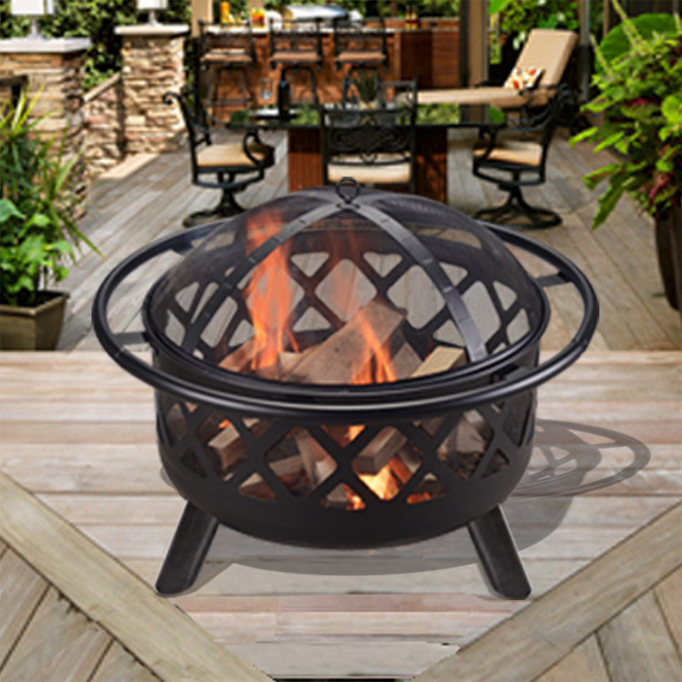 30" Outdoor Round Steel Wood Burning Fire Pit