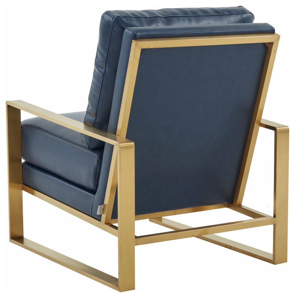 LeisureMod Jefferson Faux Leather Accent Armchair With Gold Frame, Navy Blue