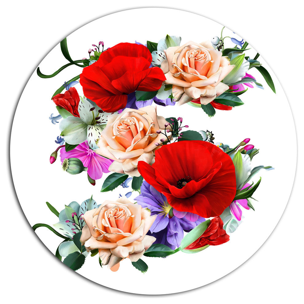 Floral Figure With Variety Of Flowers, Floral Round Wall Art, 23"