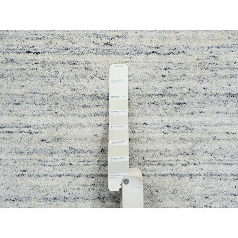 Ivory Hand Loomed Plain Modern Striped Design Natural Wool Runner Rug, 2'6"x6'