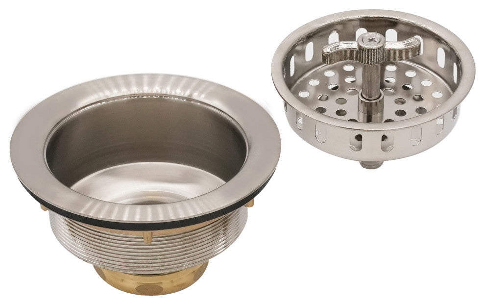 Wing Nut Style Large Kitchen Basket Strainer In Polished Chrome, Satin Nickel