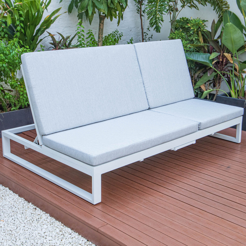 LeisureMod Chelsea Convertible 2-in-1 Sofa and Double Chaise Lounge, Light Gray