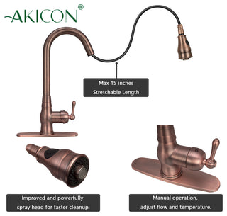 Pull Down Kitchen Faucet With Deck Plate, Single Level Solid Brass Sink Faucets,