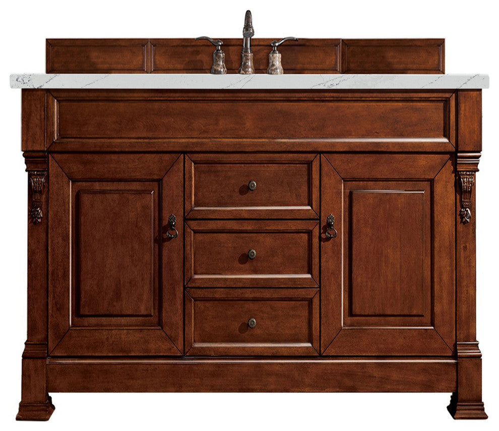 James Martin 147-114-5381-3ENC 60" Warm Cherry Single Vanity + Quartz Top