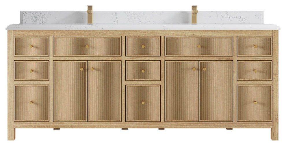 Sonoma 84 Double Sink Bath Vanity in Light Natural Teak with 1.5" Empira Quartz