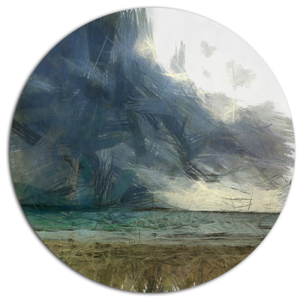 Sea Before Storm Watercolor, Landscape Round Wall Art, 23"