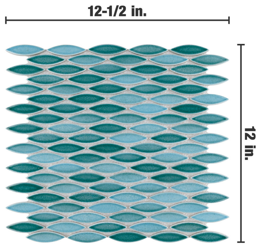 Pescado Glossy Ceramic Mosaic Floor and Wall Tile, Glossy Agua