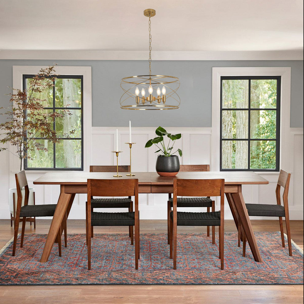 0" Modern Brass Chandelier w 6 Lights, 70 inch Adjustable Hanging Chain